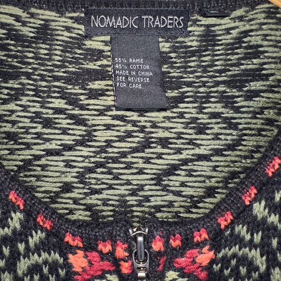 Nomadic Traders Cardigan Womens Medium Green Black Nordic Long Sleeve Zip Up - Picture 6 of 7